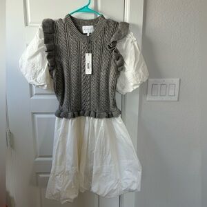 Cable-Knit Ruffle Sweater Dress in Gray & White - Kids